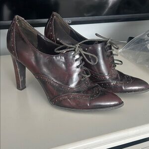 Marc Fisher Burgundy Lace-Up Wingtip Heels